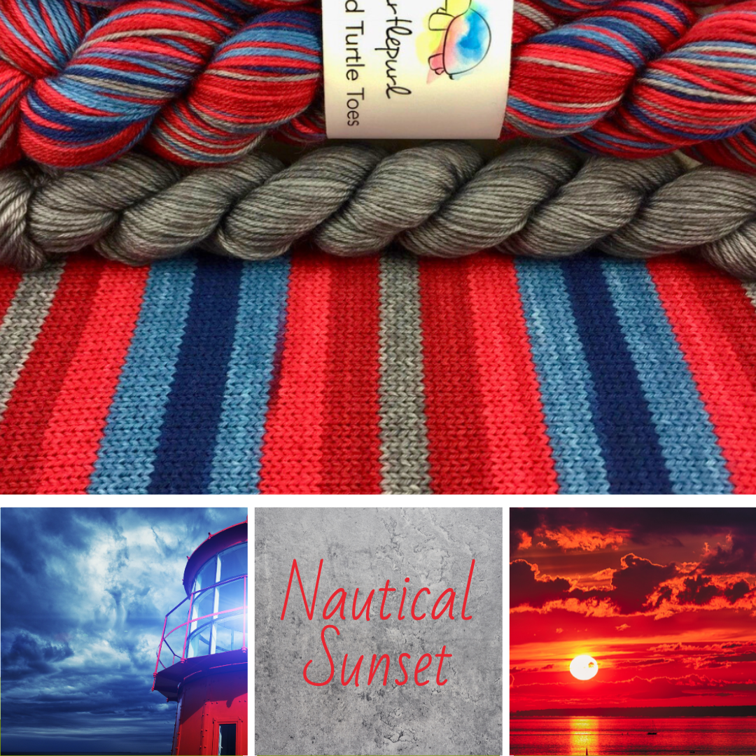 Nautical Sunset With Heel and Toe - Merino Sock Yarn