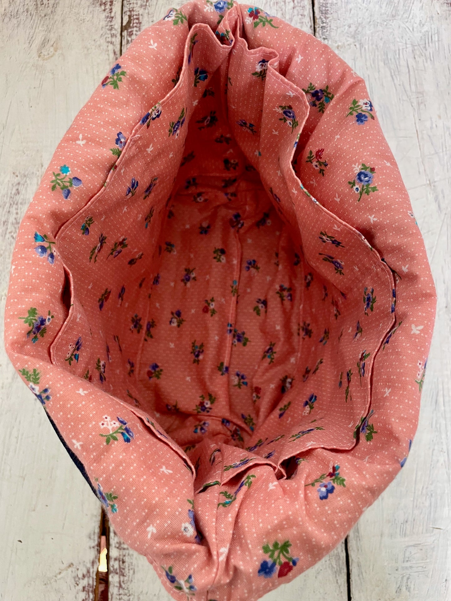Large Drawstring Project Bag - Patchwork Quilt Blue