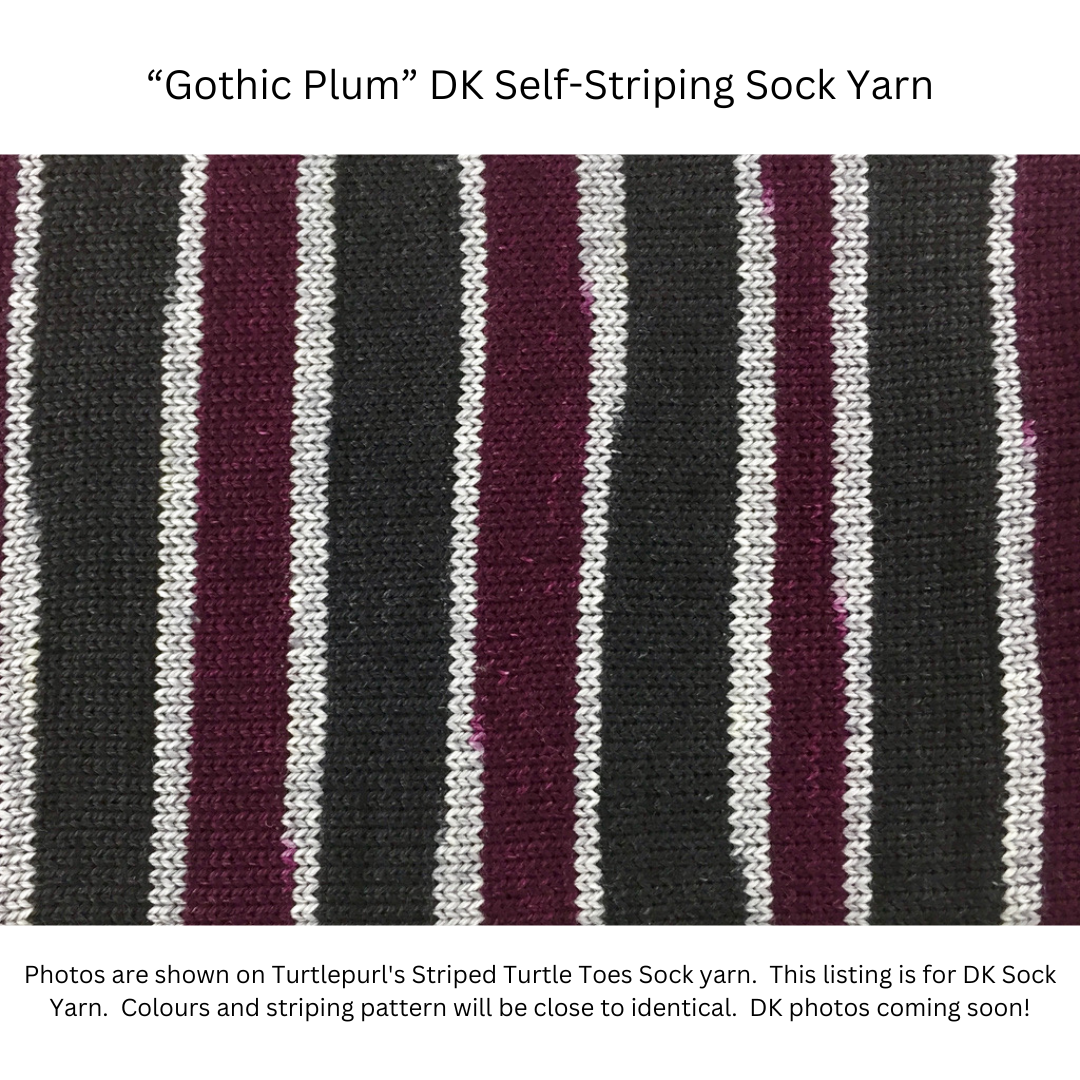 Gothic plum self-striping sock yarn