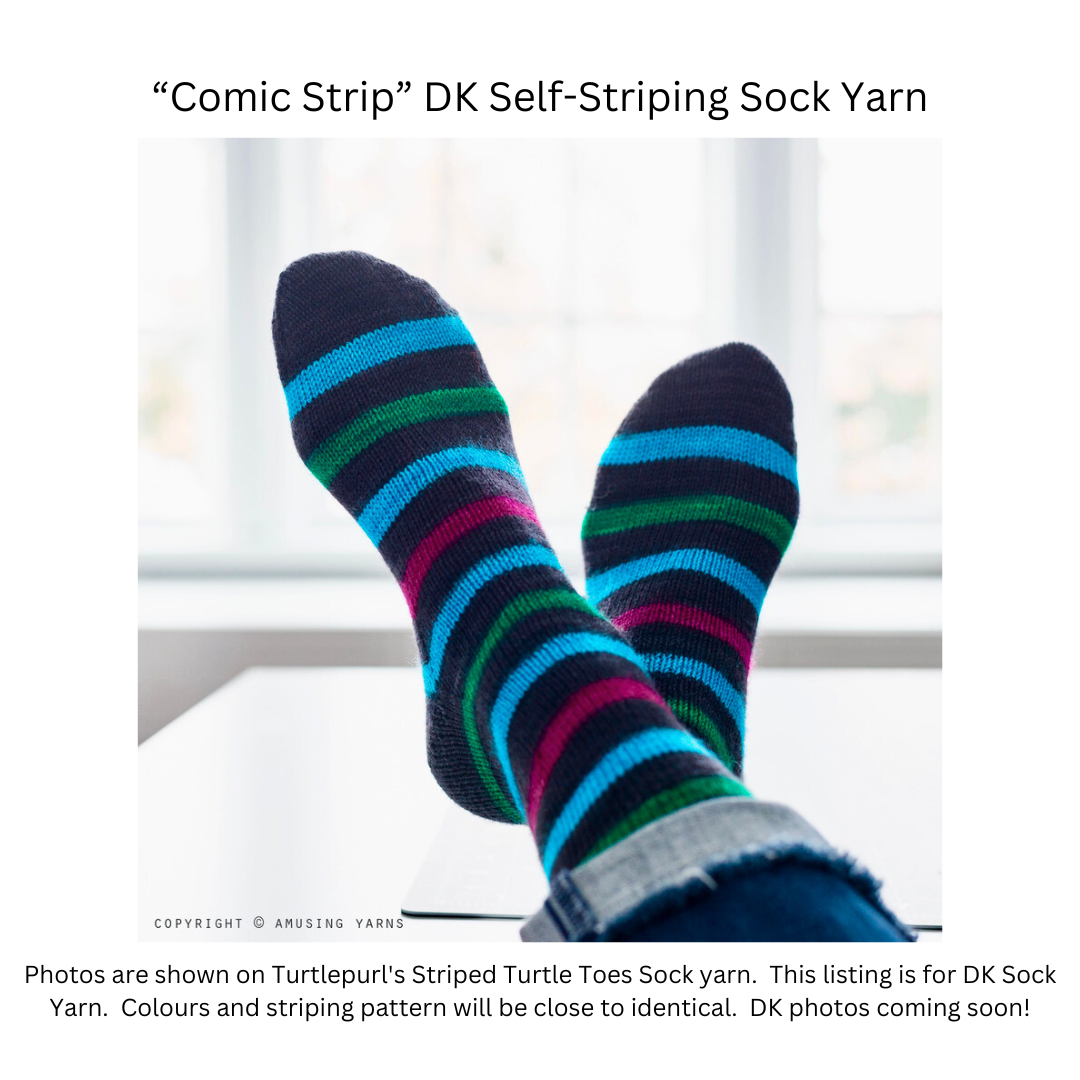 Comic strip self-striping sock yarn
