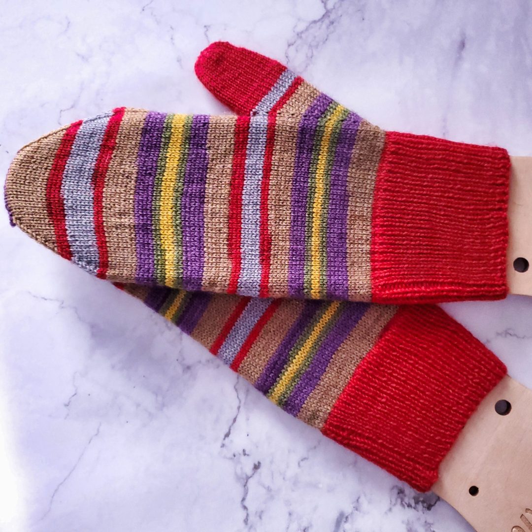 Self-striping sock yarn knitting project