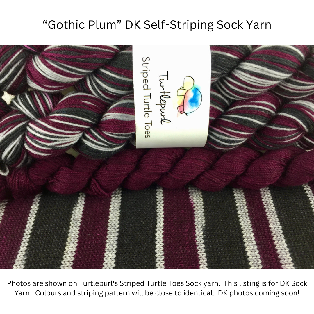 Gothic plum self-striping sock yarn