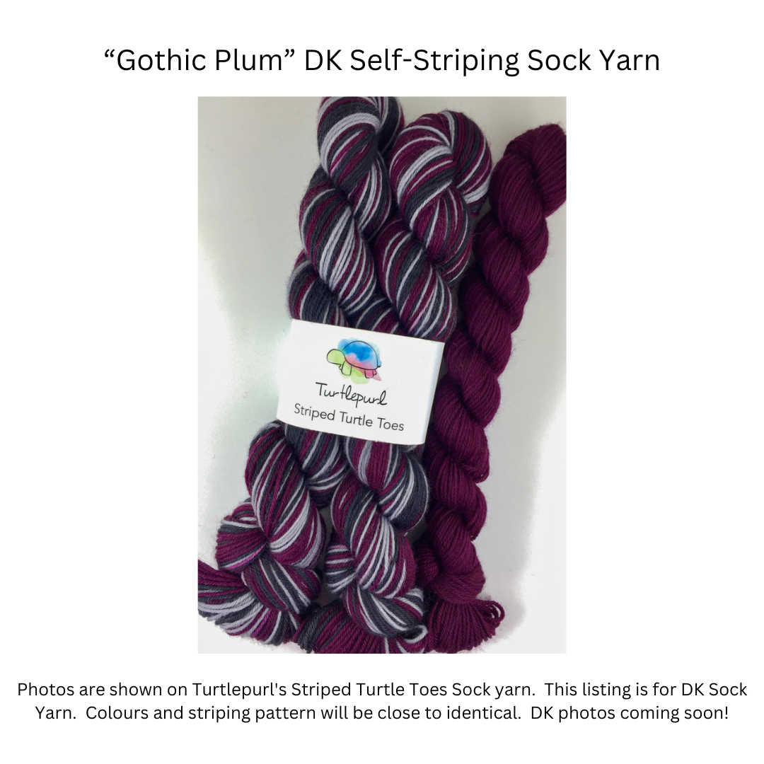 Gothic plum self-striping sock yarn