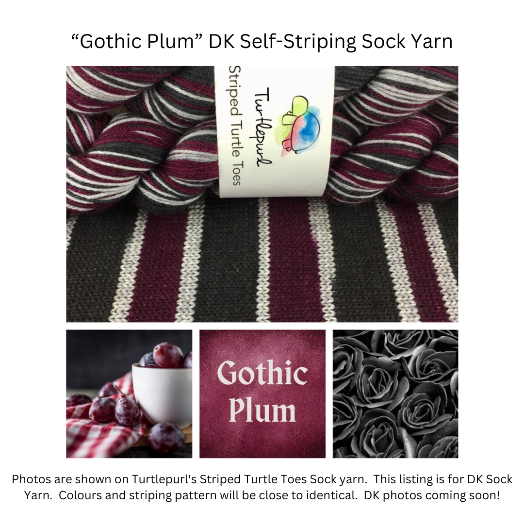 Gothic plum self-striping sock yarn