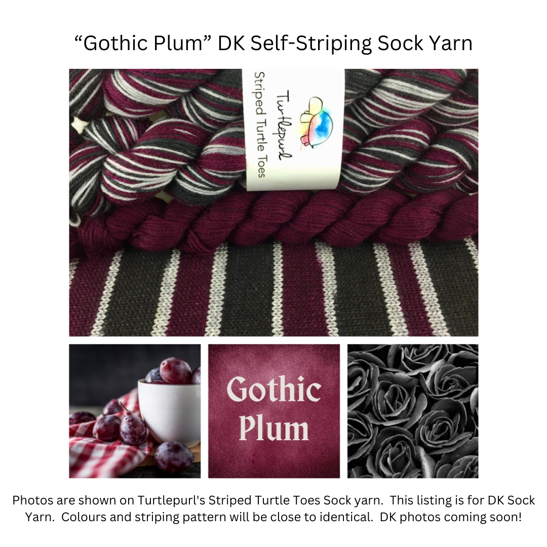 Gothic plum self-striping sock yarn