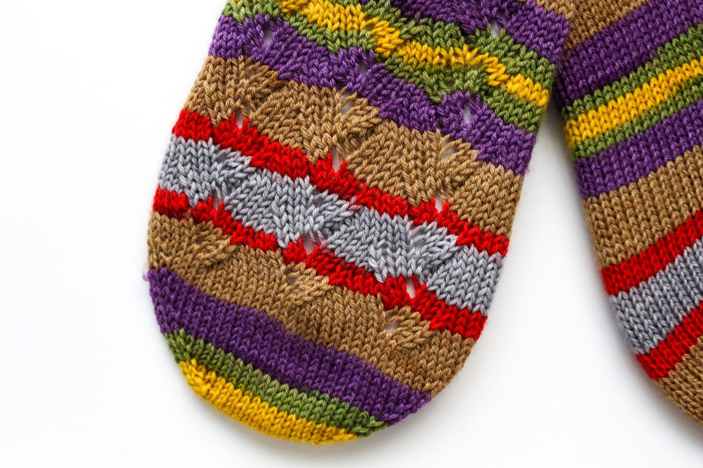 Self-striping sock yarn finished knit