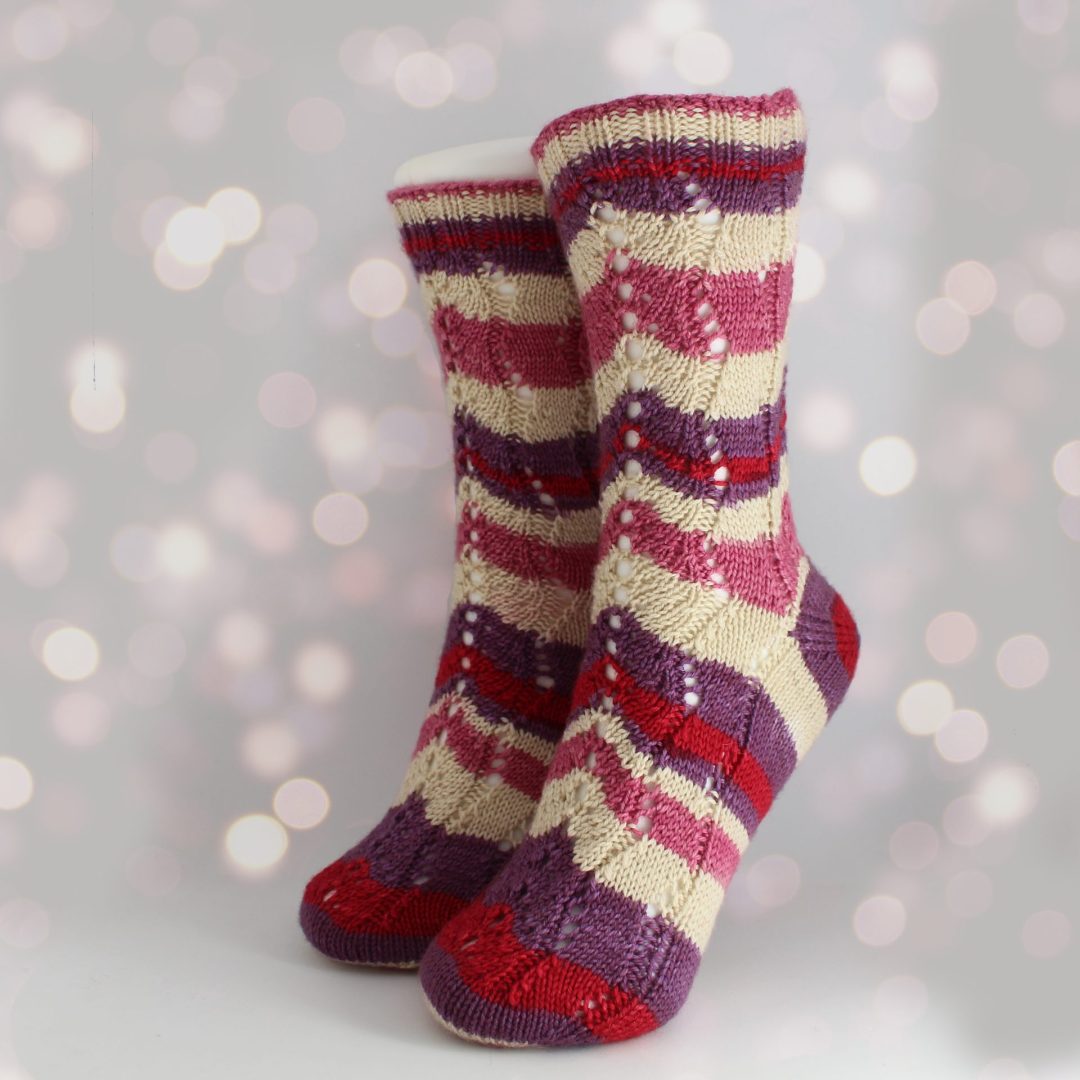 Self-striping yarn finished socks