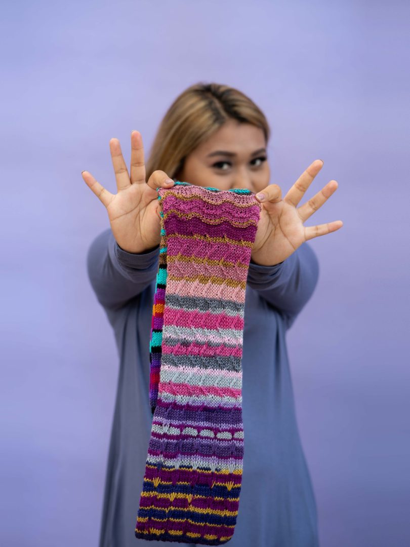 Mini skeins of self-striping yarn