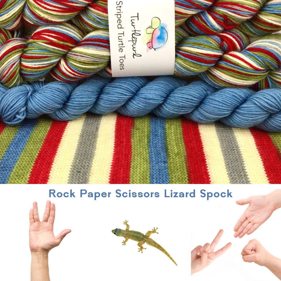 Rock paper scissors self-striping sock yarn