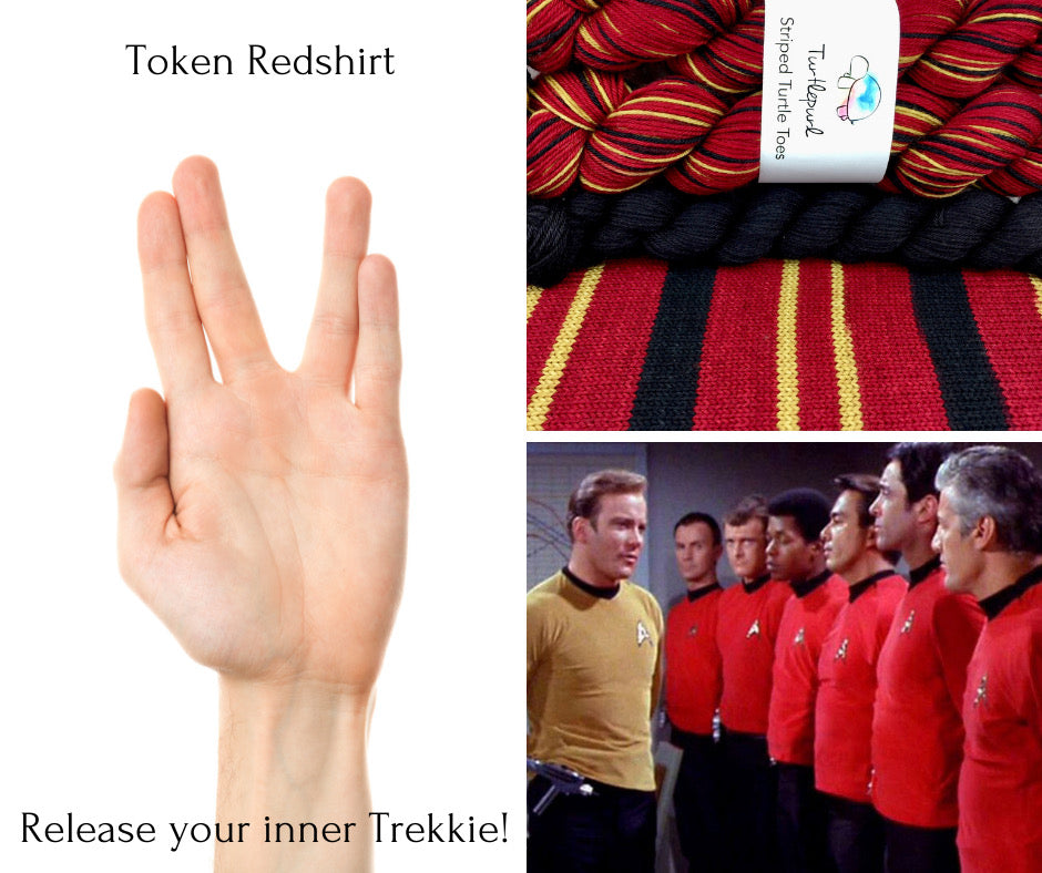 Token redshirt self-striping sock yarn