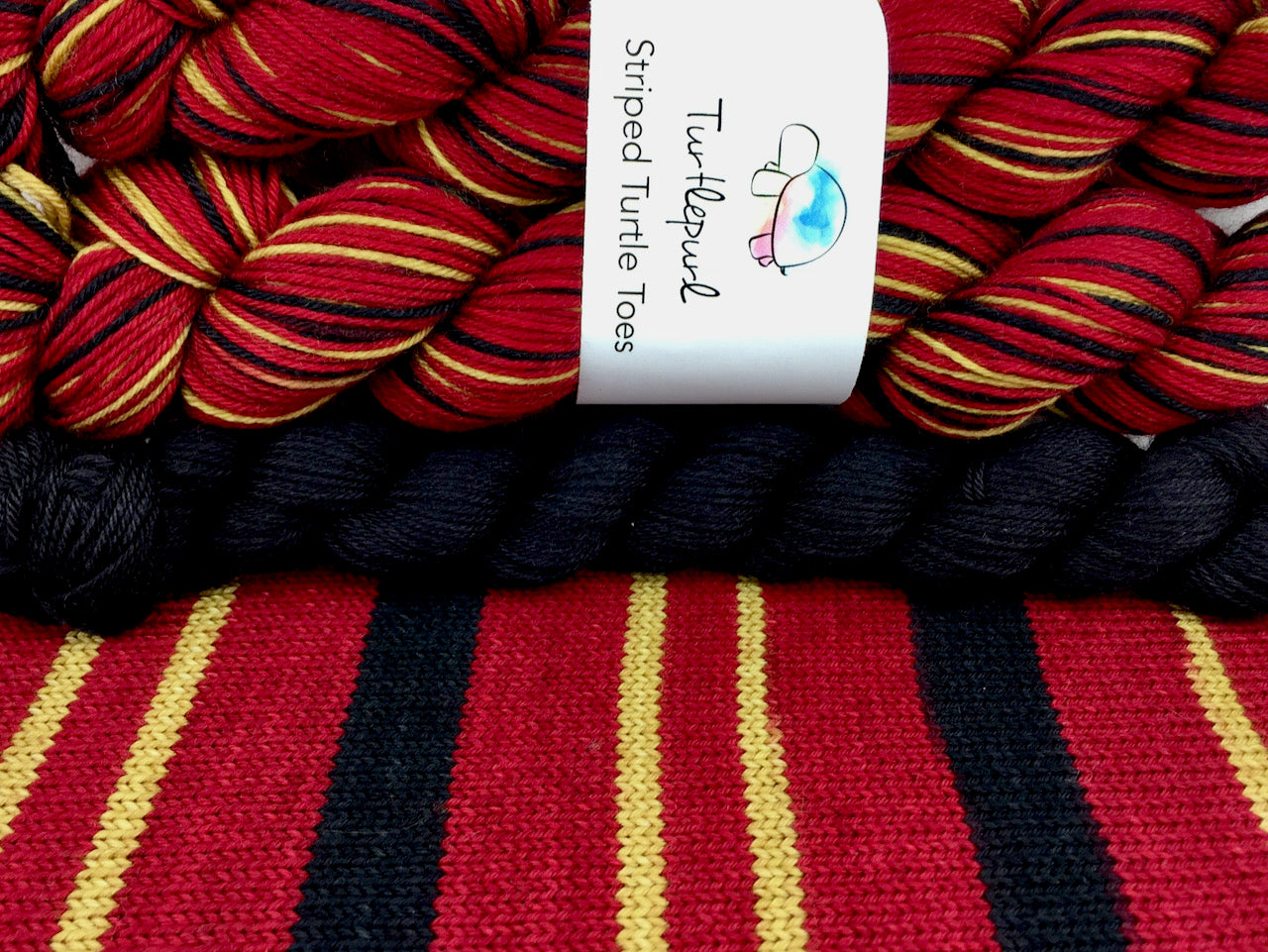 Token redshirt self-striping sock yarn