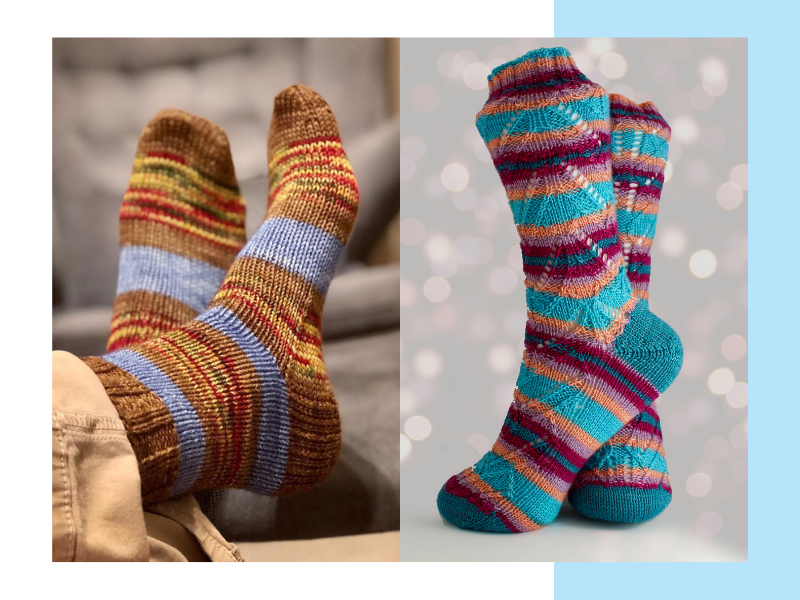 Self-striping yarn socks