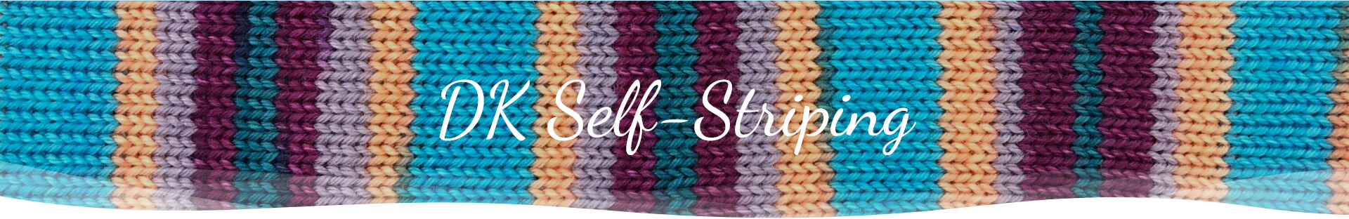 DK Self-striping yarns banner on kitted background