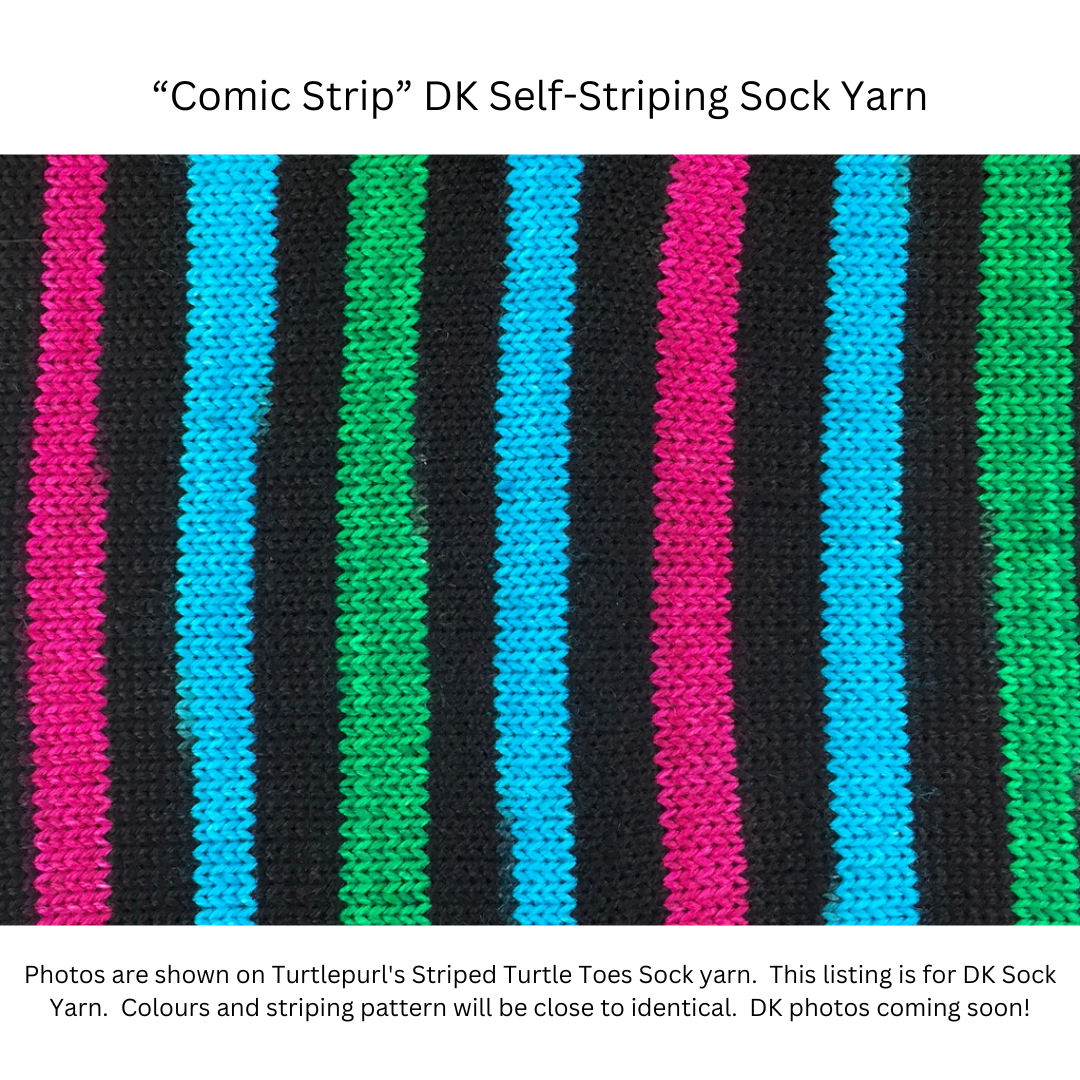 Comic strip self-striping sock yarn