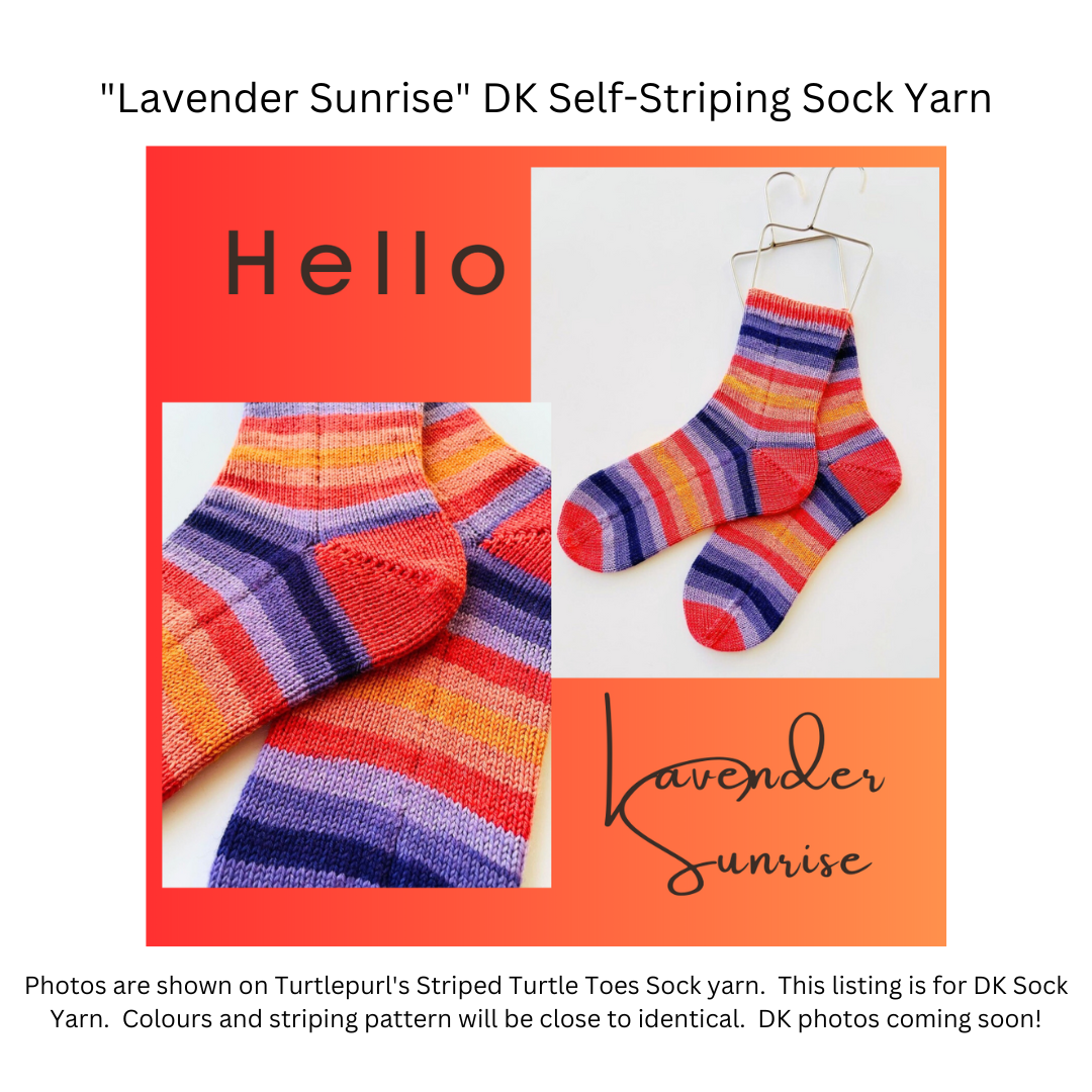 Lavendar sunrise self-striping sock yarn