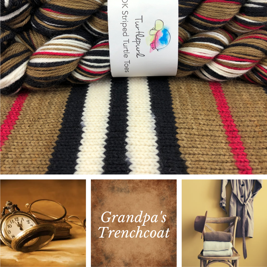 Grandpa's trenchcoat Self-striping sock yarn