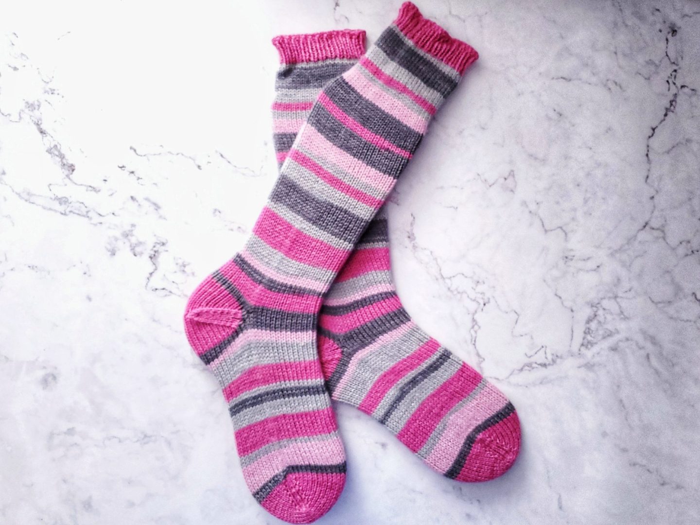 Self-striping sock yarn knitting project