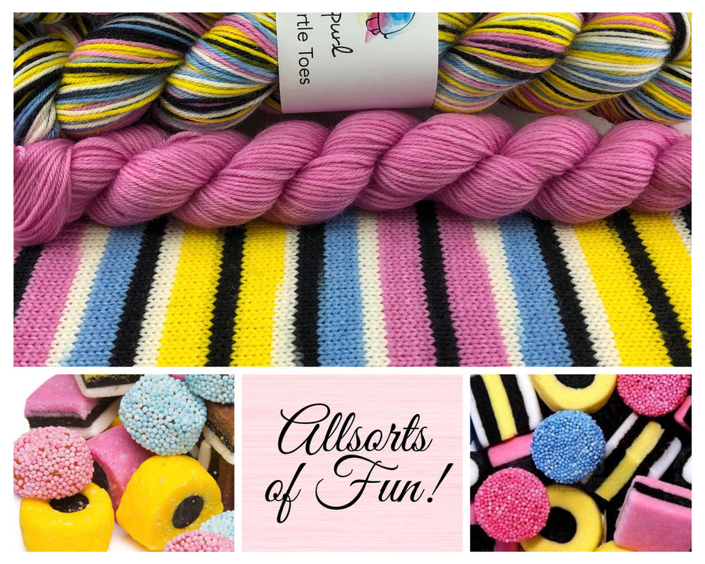 Allsorts Hand-dyed self-striping yarn for socks