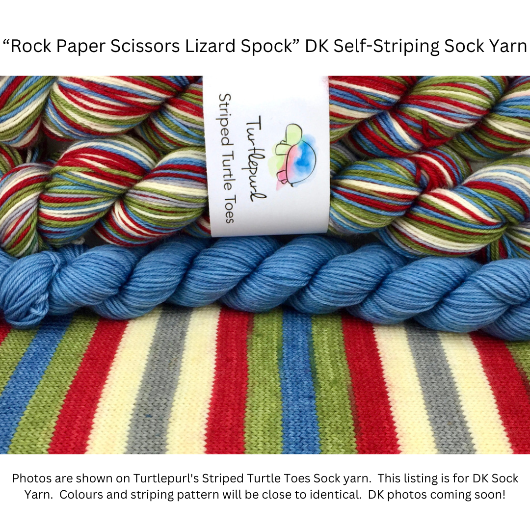 Rock paper scissors lizard spock self-striping sock yarn