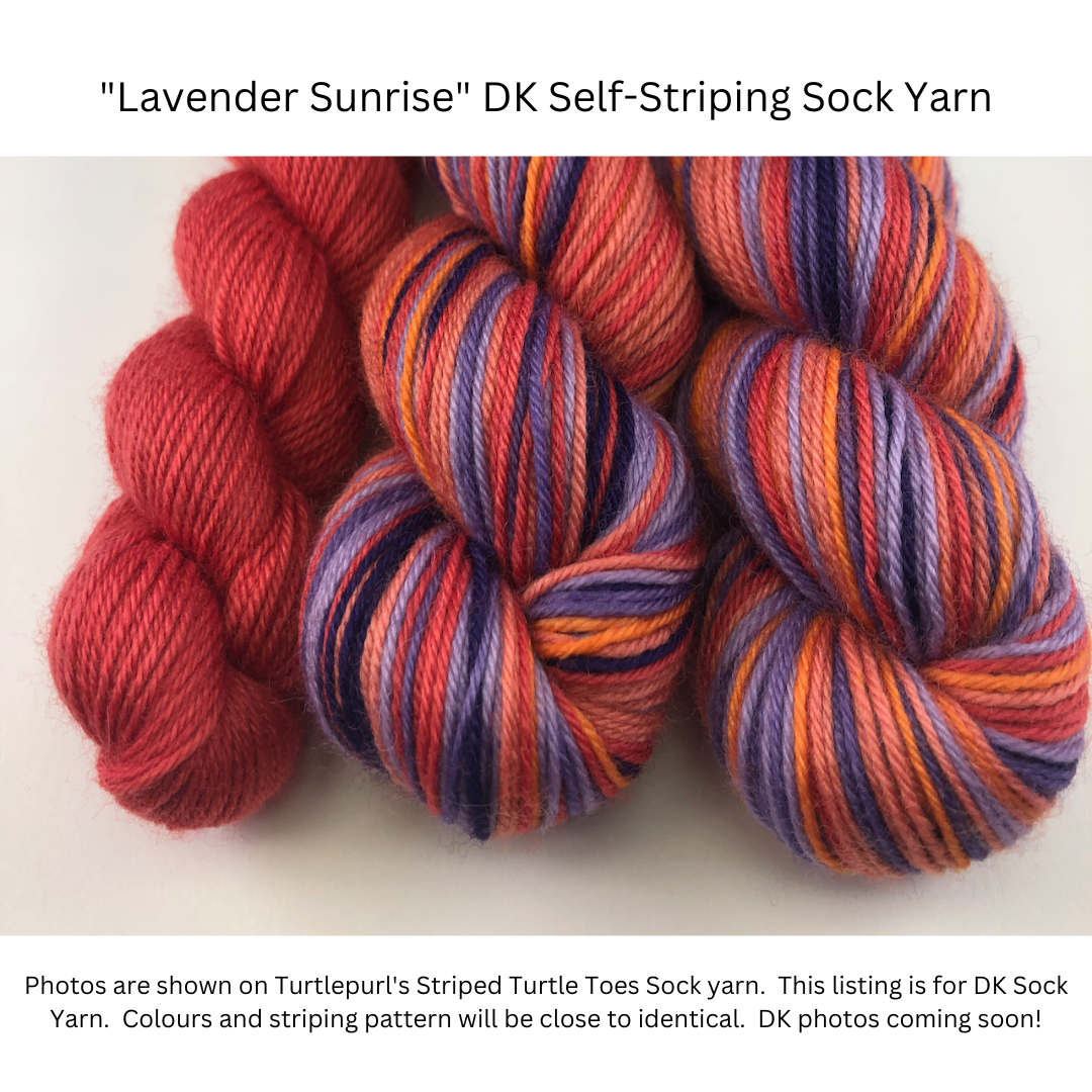 Lavendar sunrise self-striping sock yarn