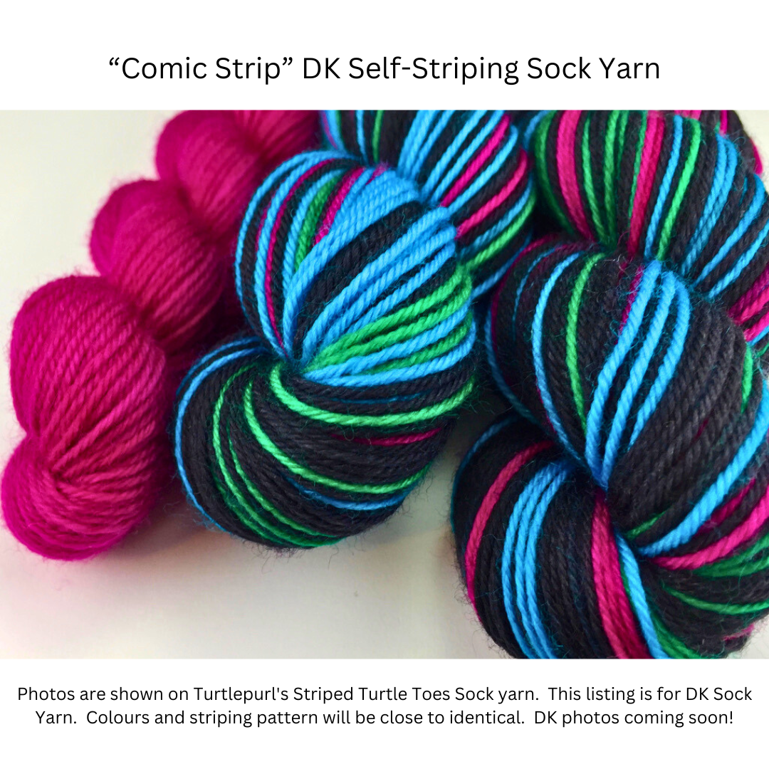 Comic strip self-striping sock yarn