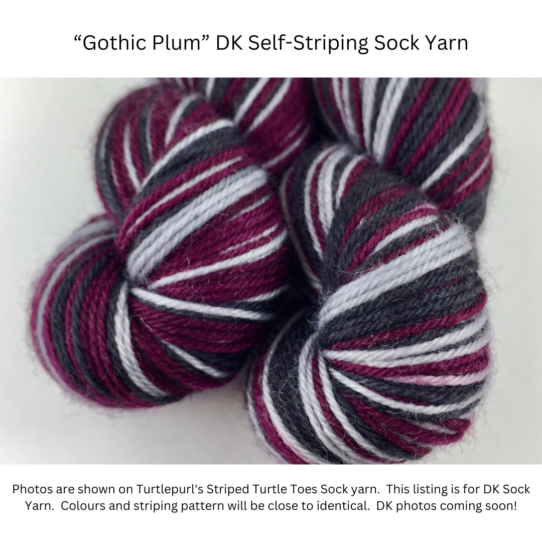 Gothic plum self-striping sock yarn