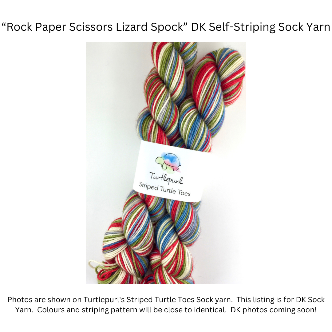Rock paper scissors lizard spock self-striping sock yarn