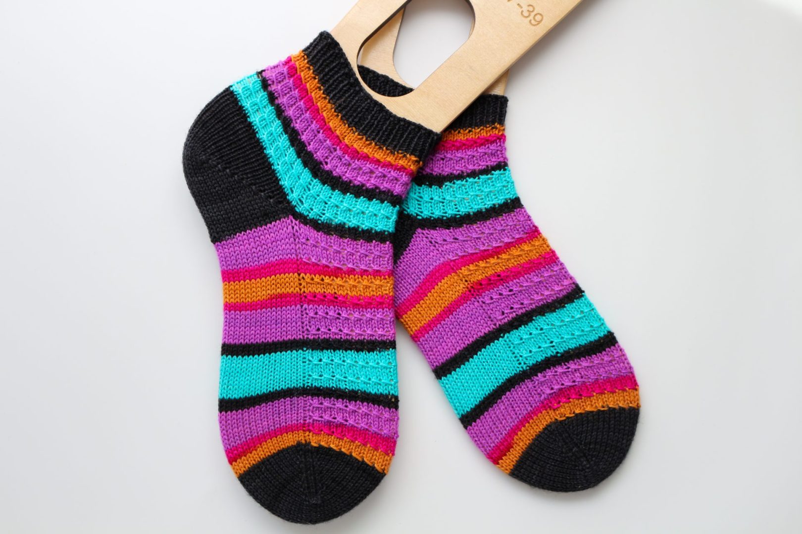 Self-striping sock yarn knitting project