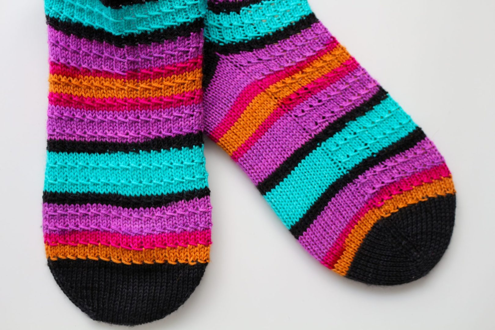 Self-striping sock yarn knitting project