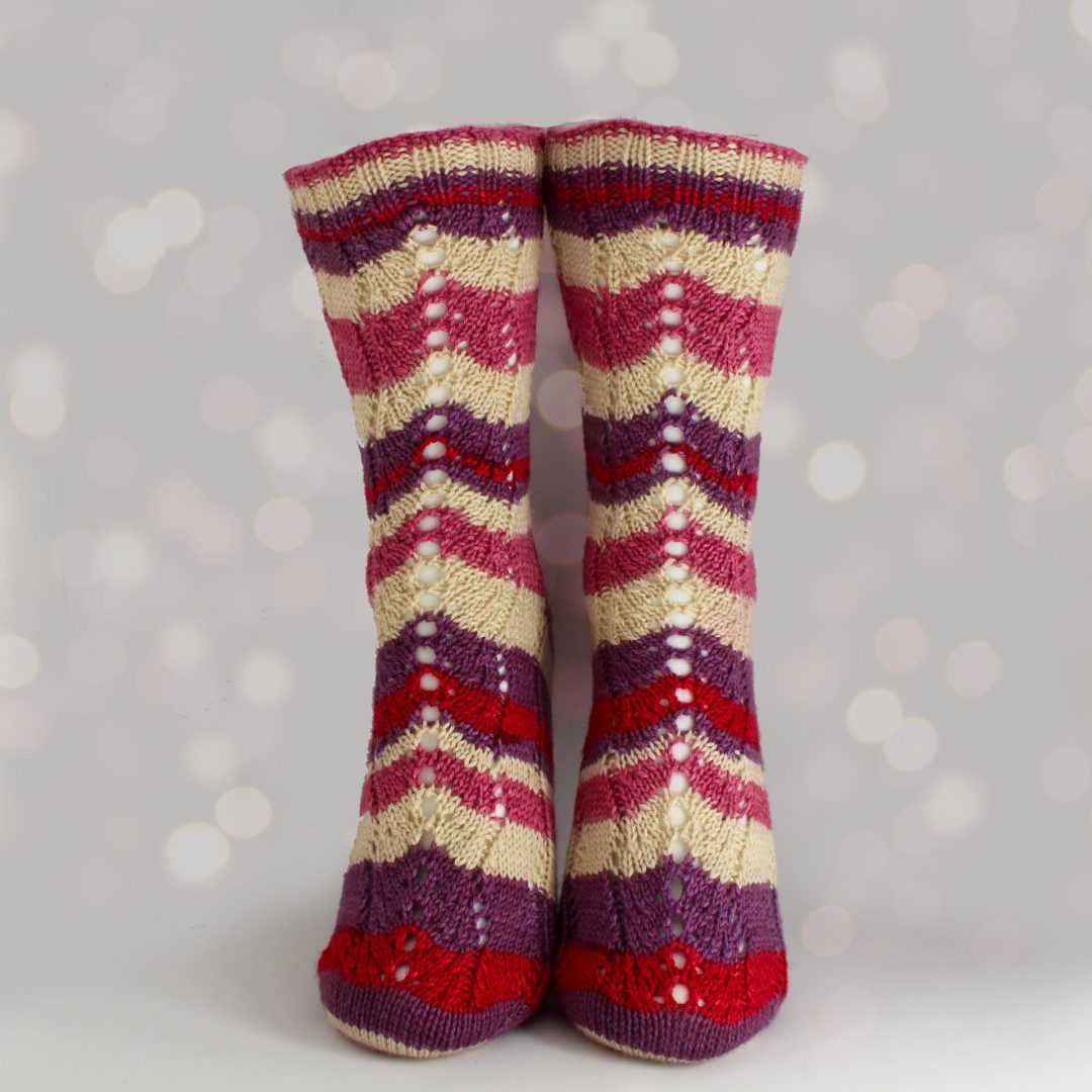 Self-striping yarn finished socks