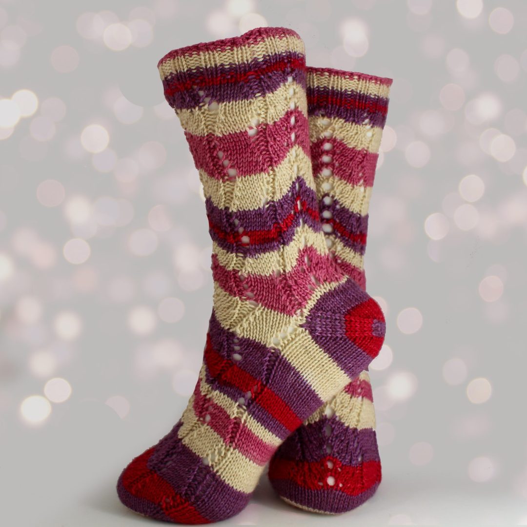 Self-striping yarn finished socks
