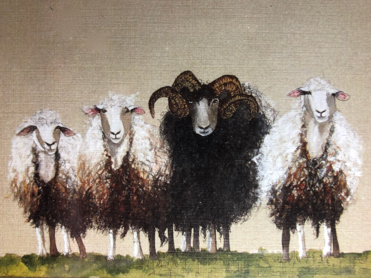 Painting of sheep for I've got my eye on ewe self-striping sock yarn