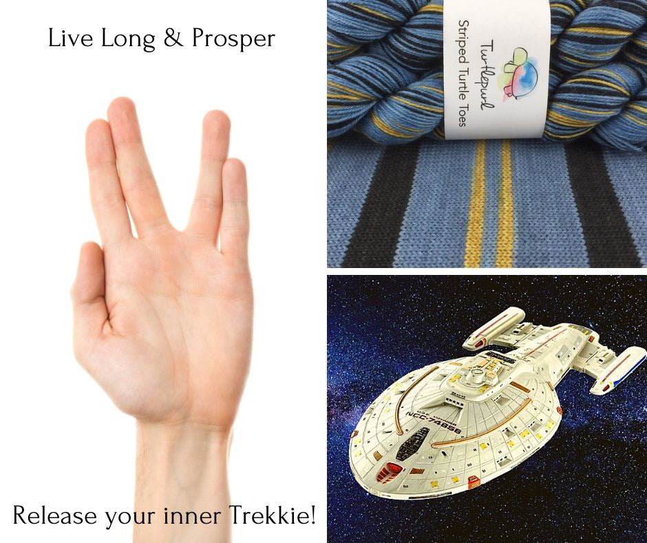 Live long prosper self-striping sock yarn