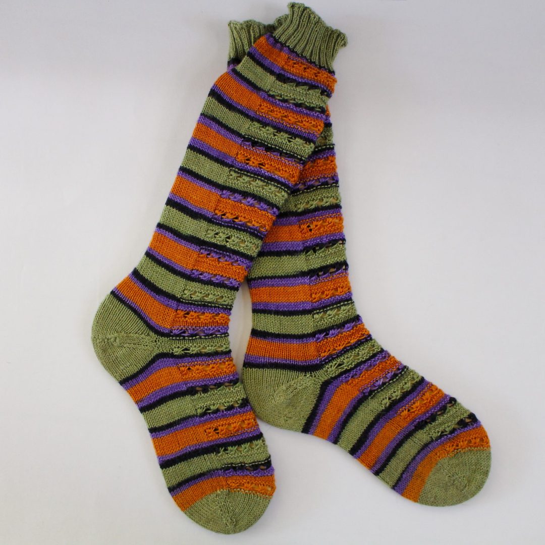 Hand-dyed self-striping yarn for socks