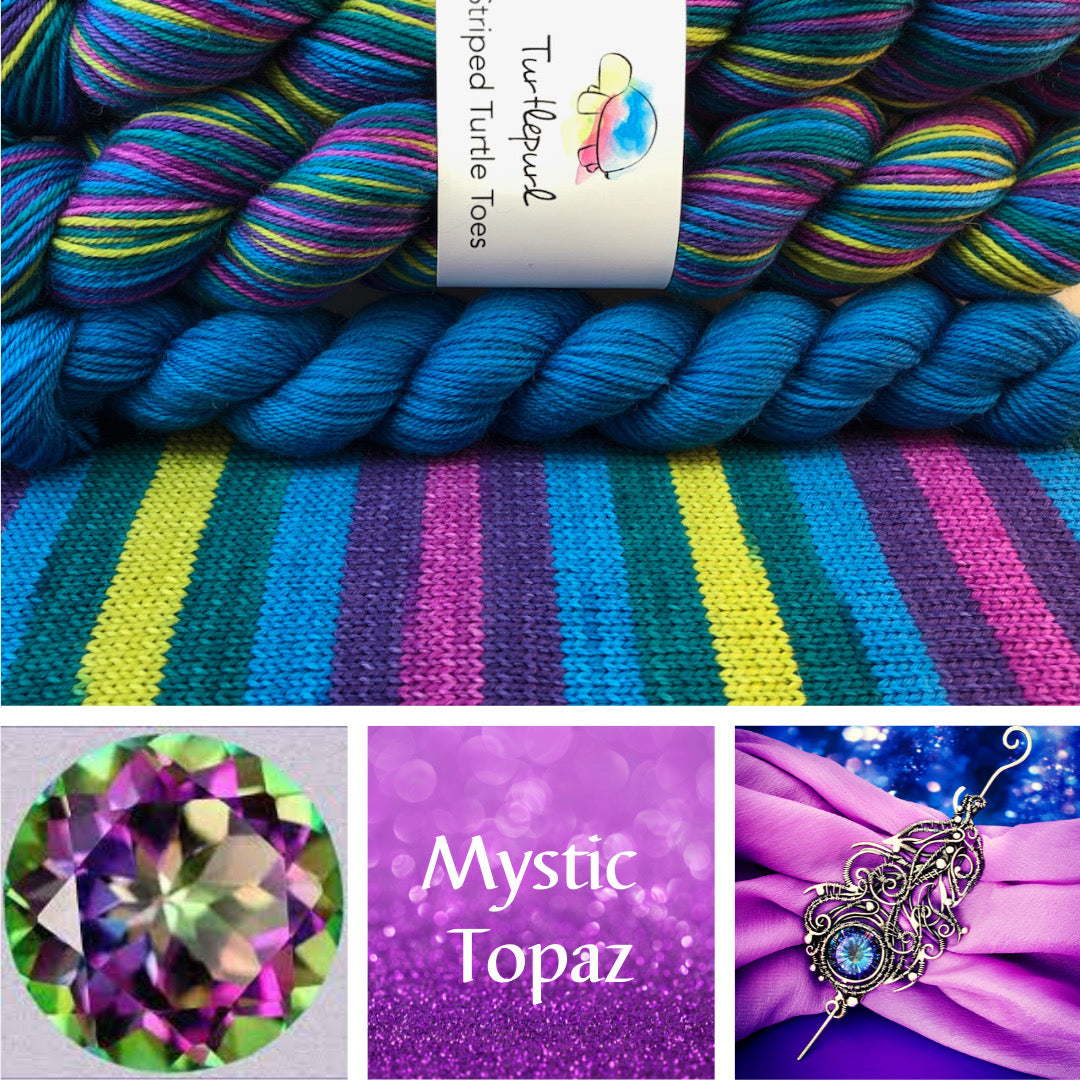 Mystic topaz self-striping sock yarn