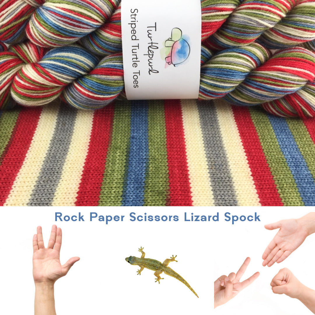 Rock paper scissors lizard spock self-striping sock yarn