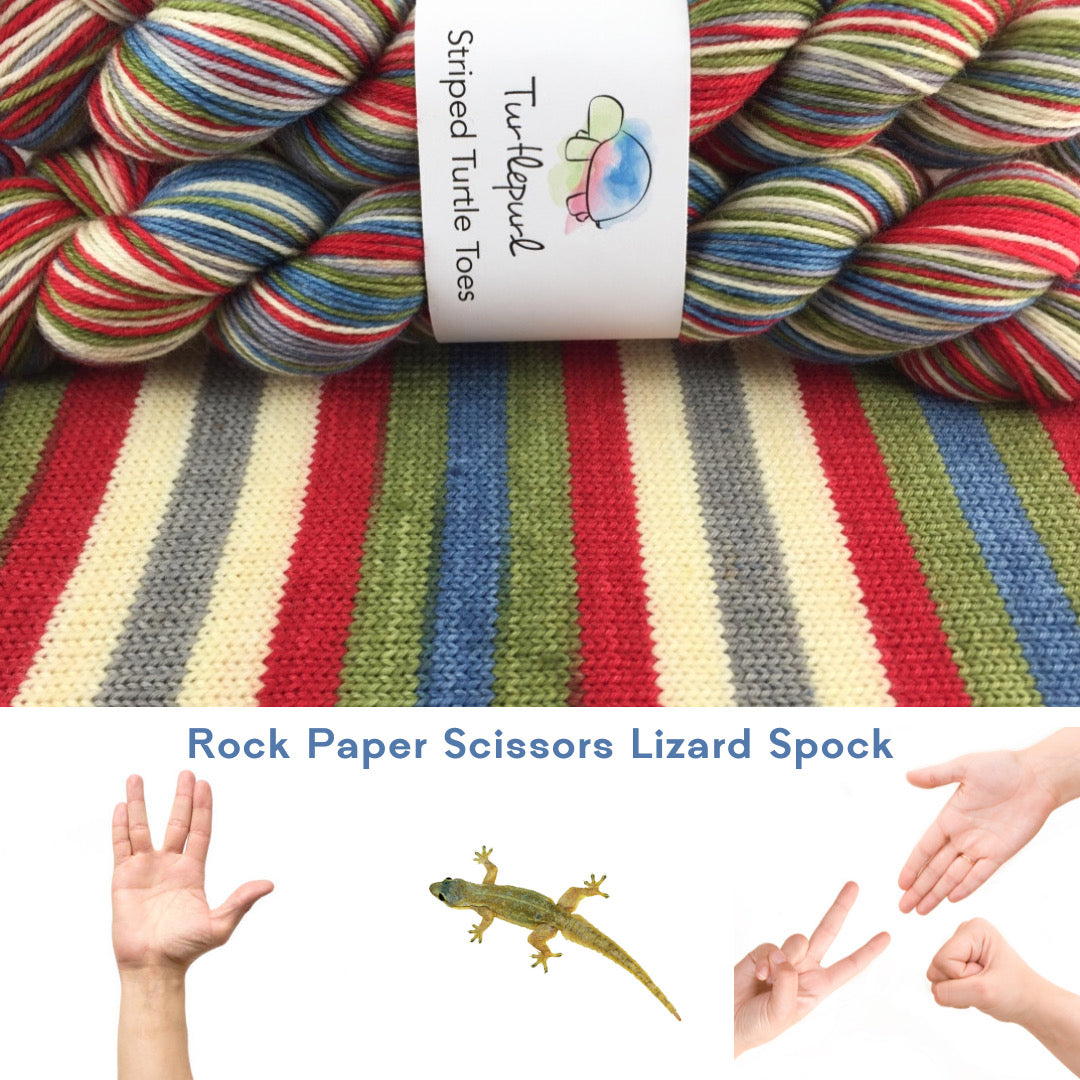 Rock paper scissors self-striping sock yarn