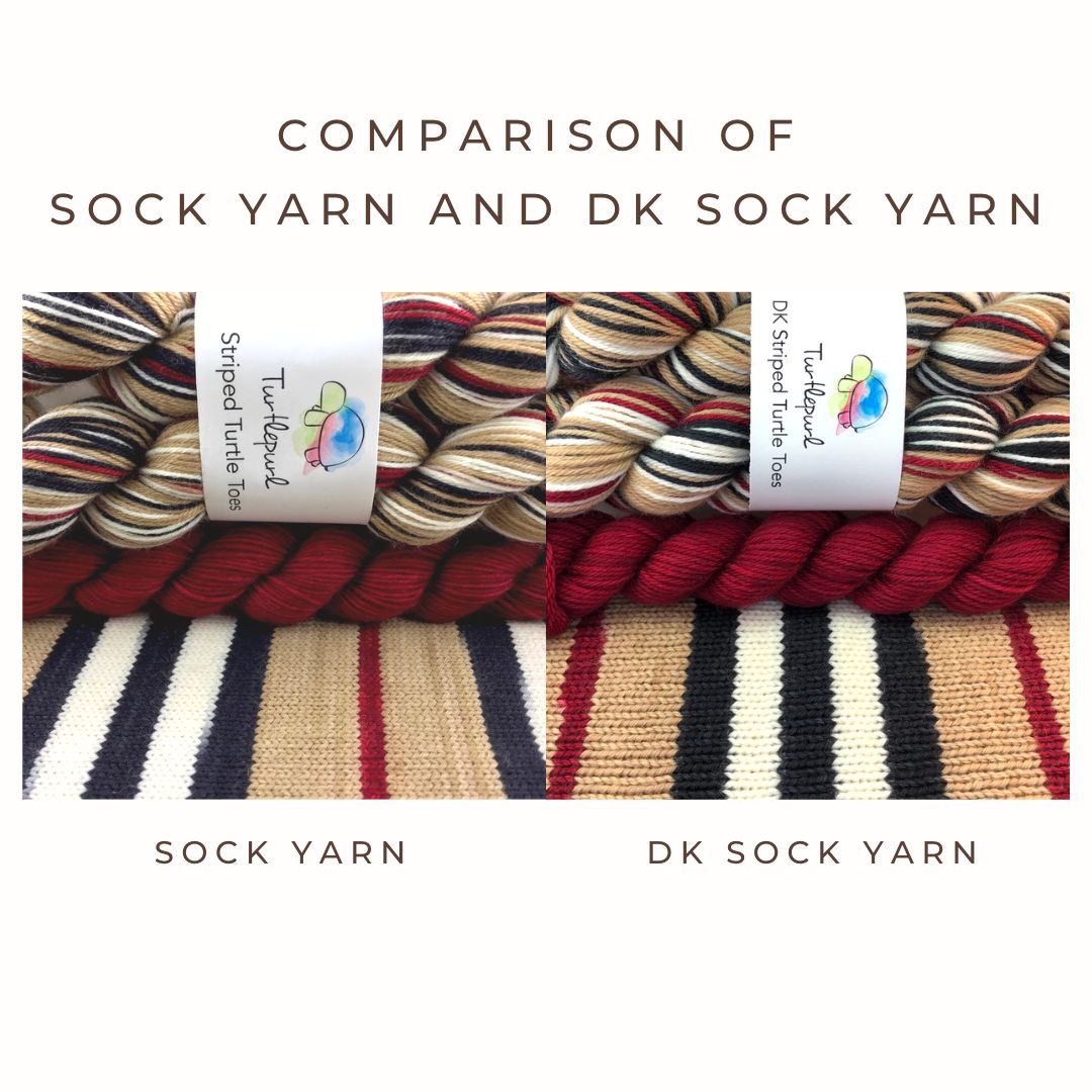 Beekeeper self-striping sock yarn comparison with dk